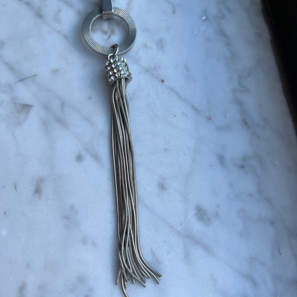 LONG SILVER TONE and RHINESTONE ADJUSTABLE NECKLACE - Picture 4 of 10